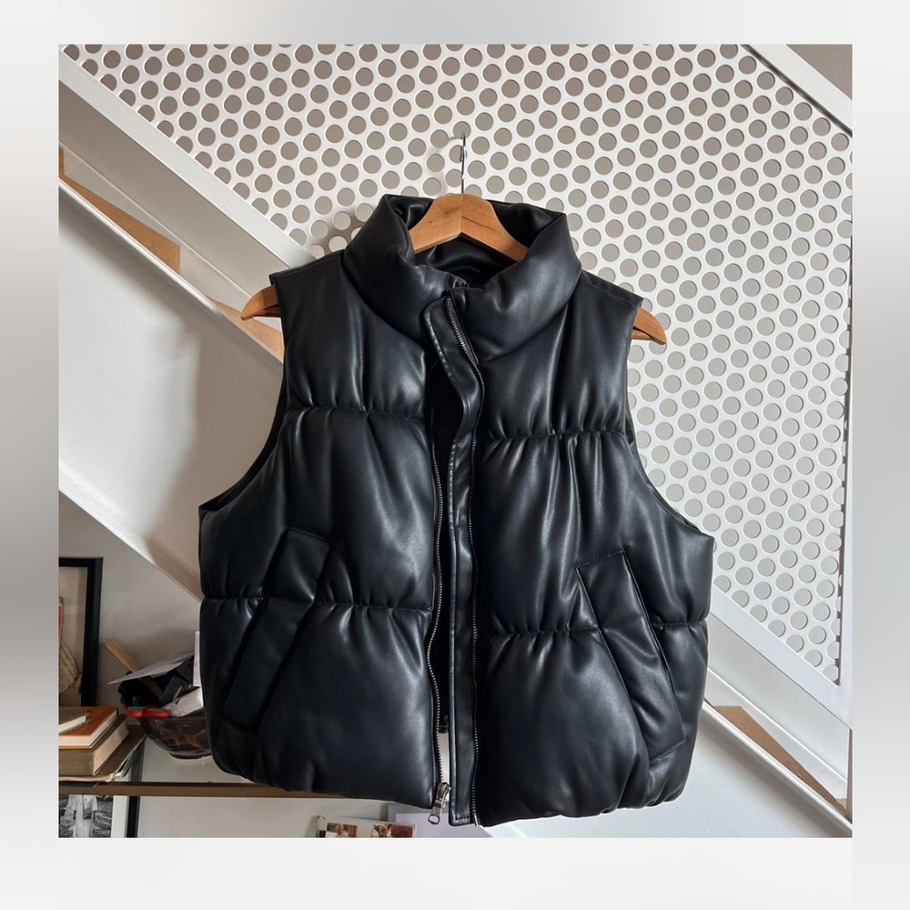 Faux Leather Puffer Vest